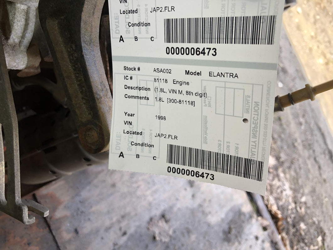 Engine Motor Hyundai Elantra 1998 - DG26802