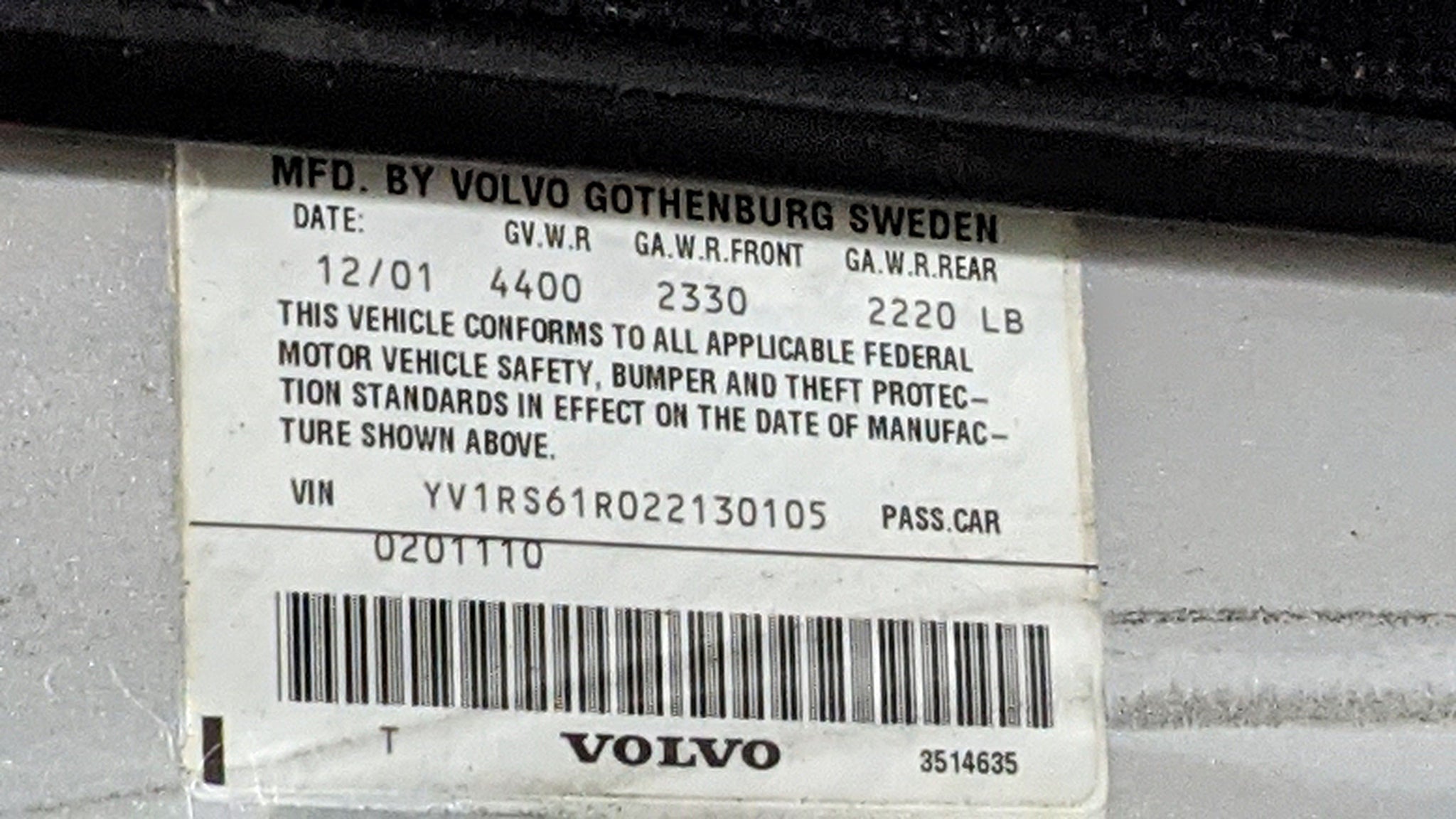 AUTOMATIC TRANSMISSION Volvo S60 2002 02 FWD - NW307733 – Tom's