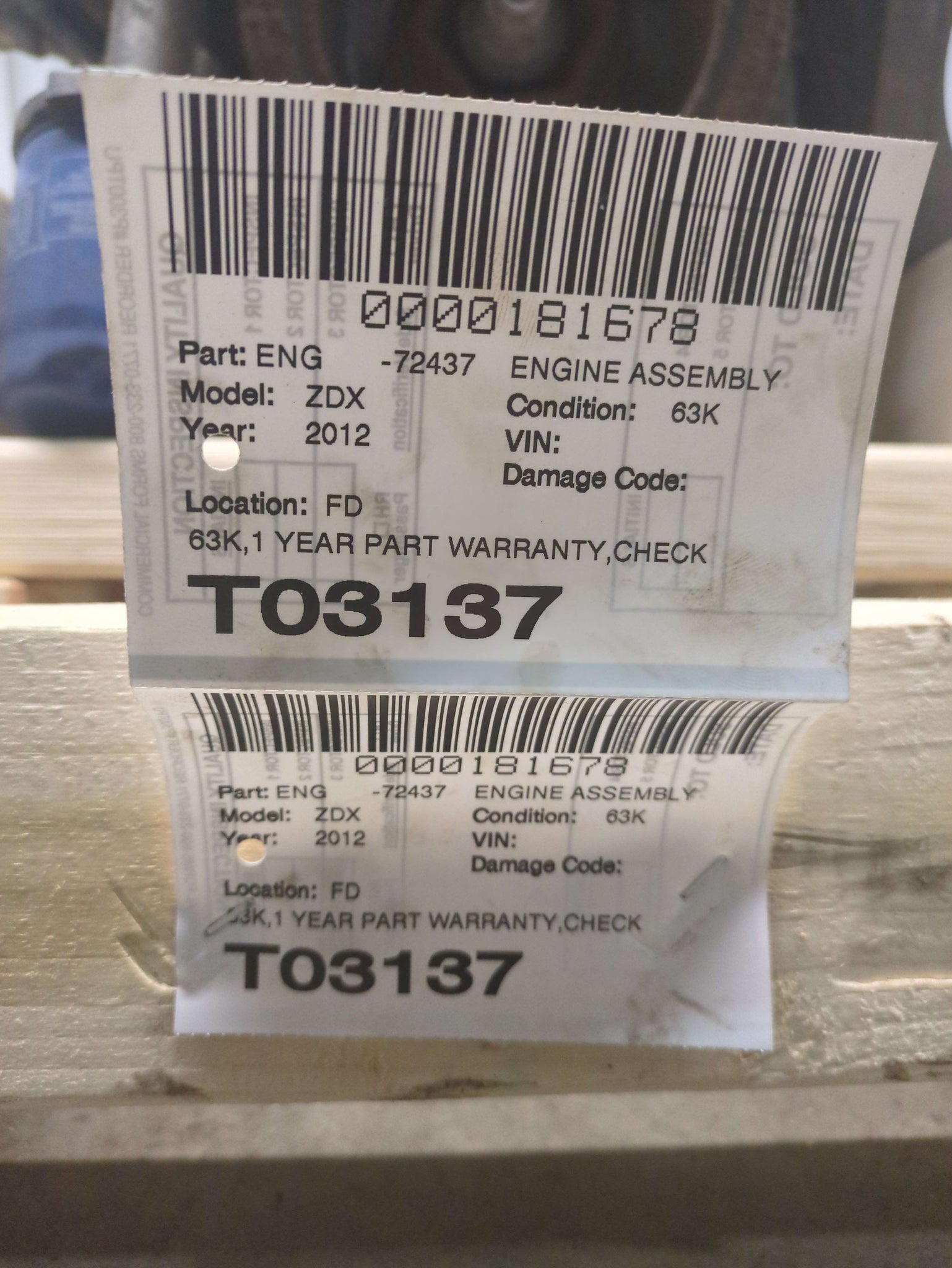 ENGINE MOTOR Acura ZDX 10 11 12 13 3.7L VIN 1 - NW511293 – Tom's