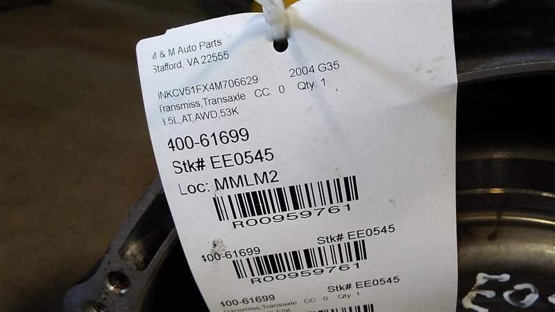 AUTOMATIC TRANSMISSION Infiniti G35 2004 04 AWD - MM959761